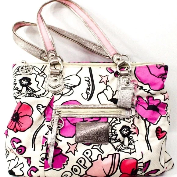 Coach Poppy Floral Tote - Pink, White, and Silver - Picture 1 of 11